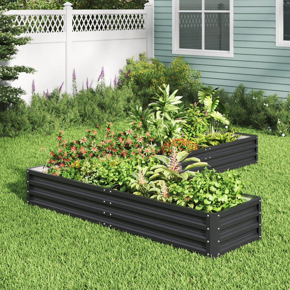 Living and Home Charcoal Black L Shaped Galvanised Steel Raised Garden Bed 30 x 277 x 207cm Image 2