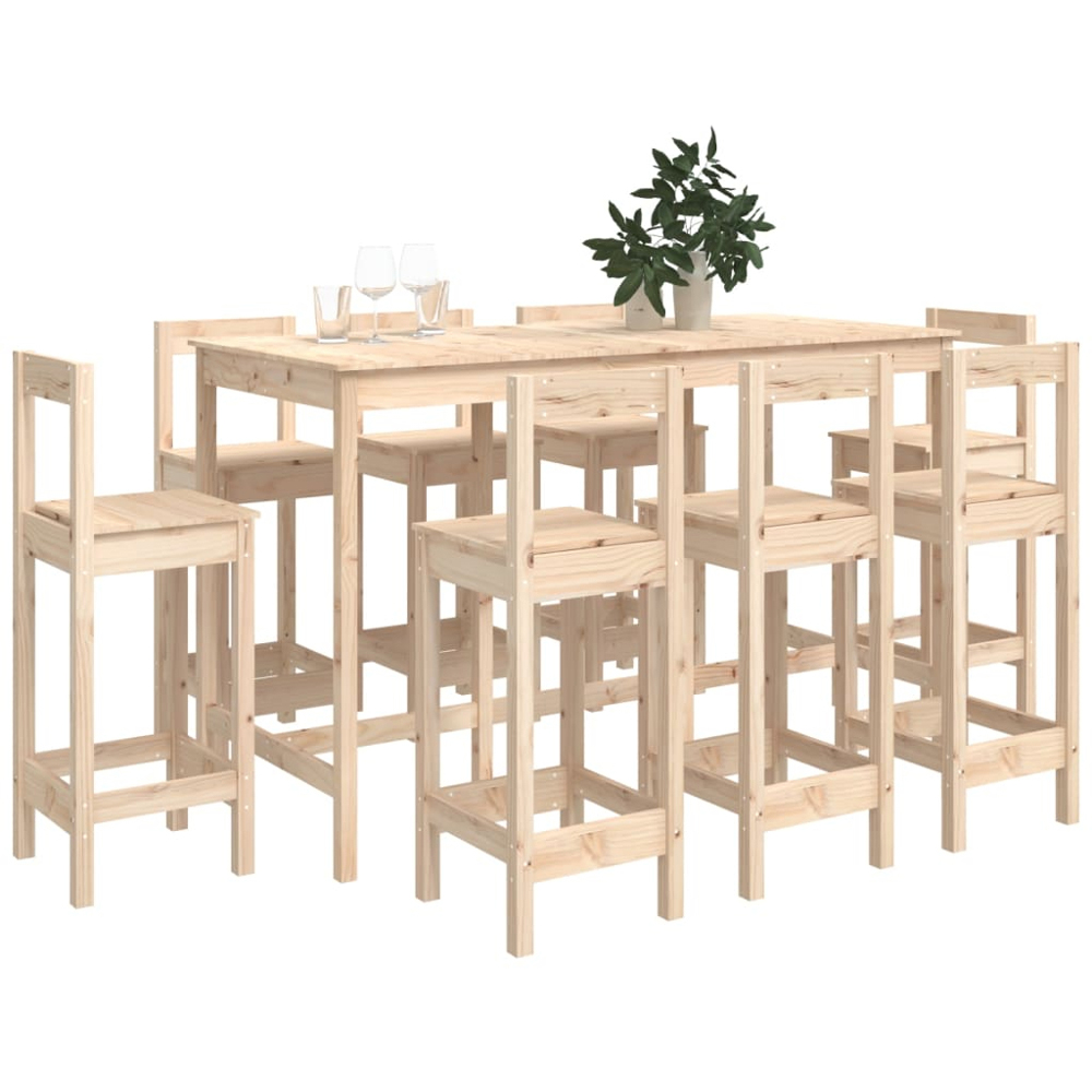 vidaXL 8 Seater Natural Solid Pine Wood Bar Table Set Image 6