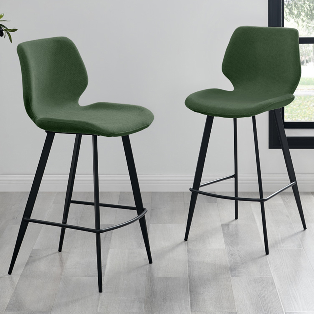 Furniturebox Lyla Set of 2 Green and Black Textured Weave Bar Chairs Image 1