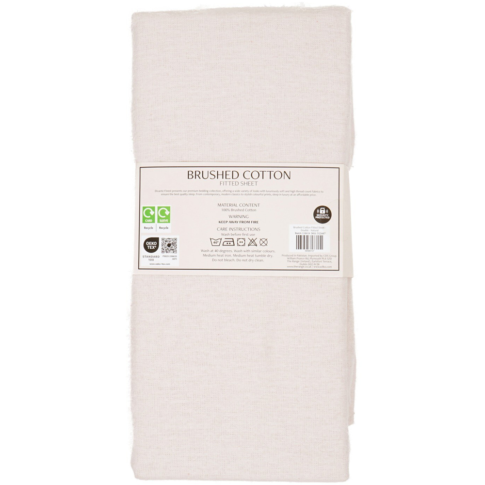 Brushed Cotton Plain Fitted Sheet Natural King Image 3