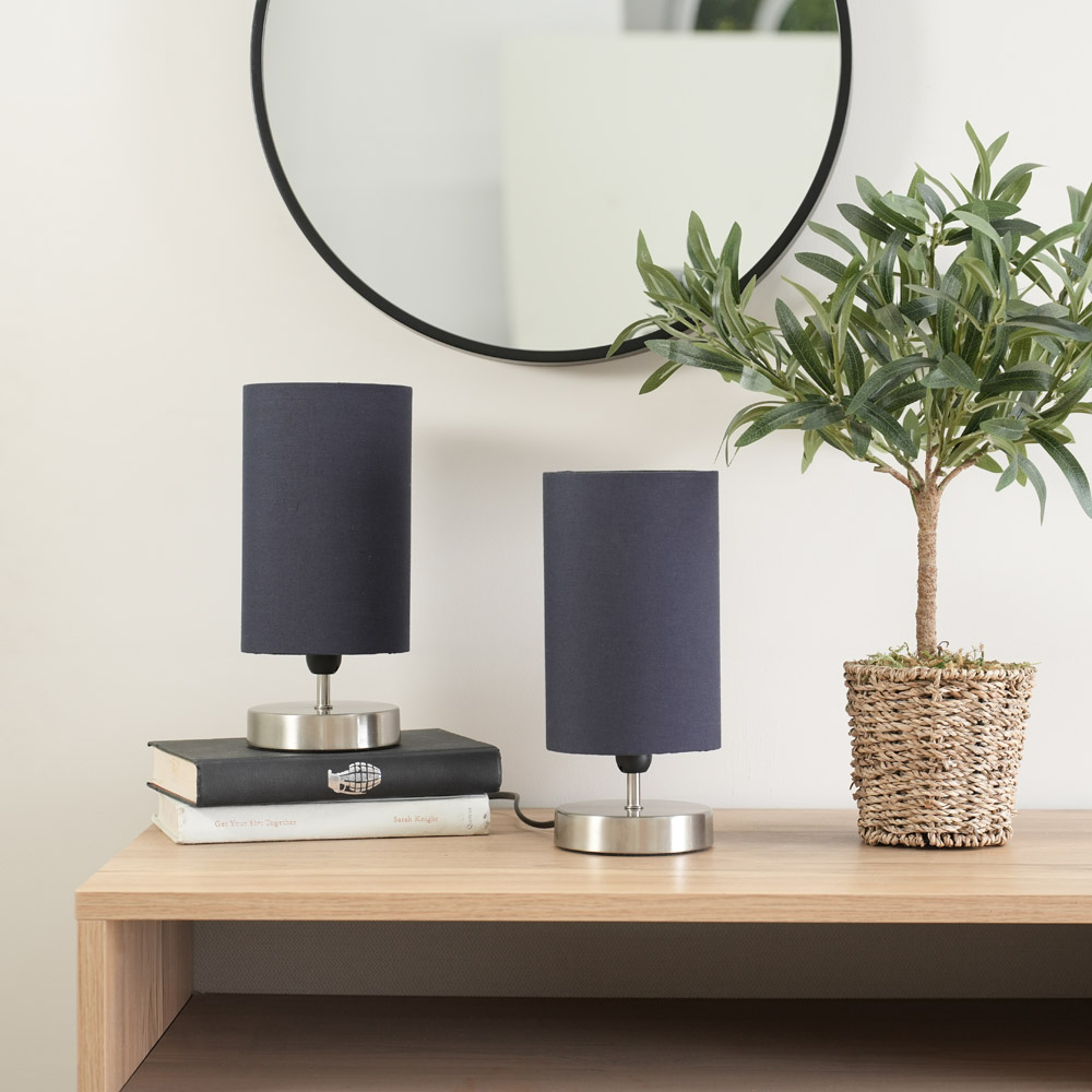 ValueLights Francis Brushed Chrome and Navy Shade Dimmable Touch LED Table Lamp Image 3