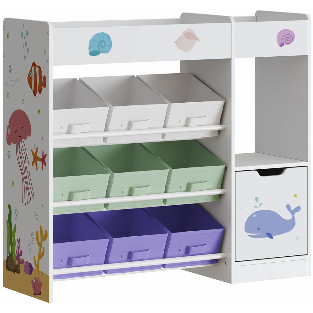 Home Source Anya Single Door 9 Fabric Drawer 3 Shelf Multicolour Sealife Animal Kids Bookcase Image 2