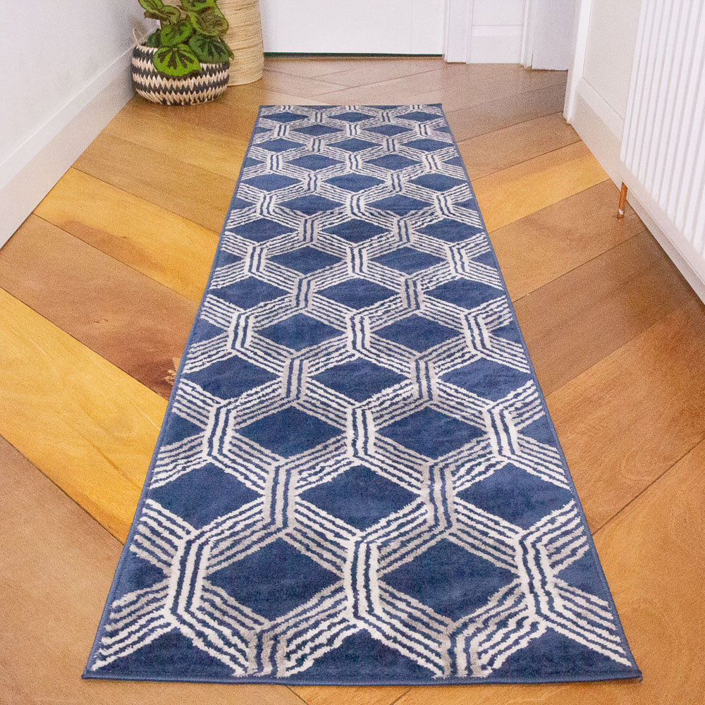 Kukoon Navy Blue Modern Geometric Rug 240 x 60cm Image 2