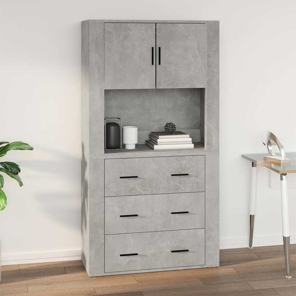 vidaXL 2 Door Single Open Shelf Concrete Grey Wall Mounted Cabinet Image 7