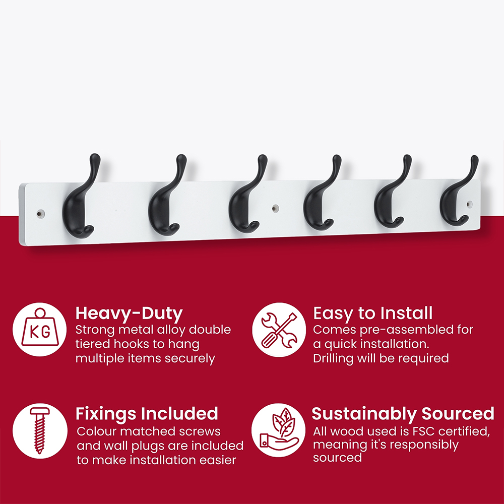 Headbourne White and Black 6 Hook Coat Rail Image 4