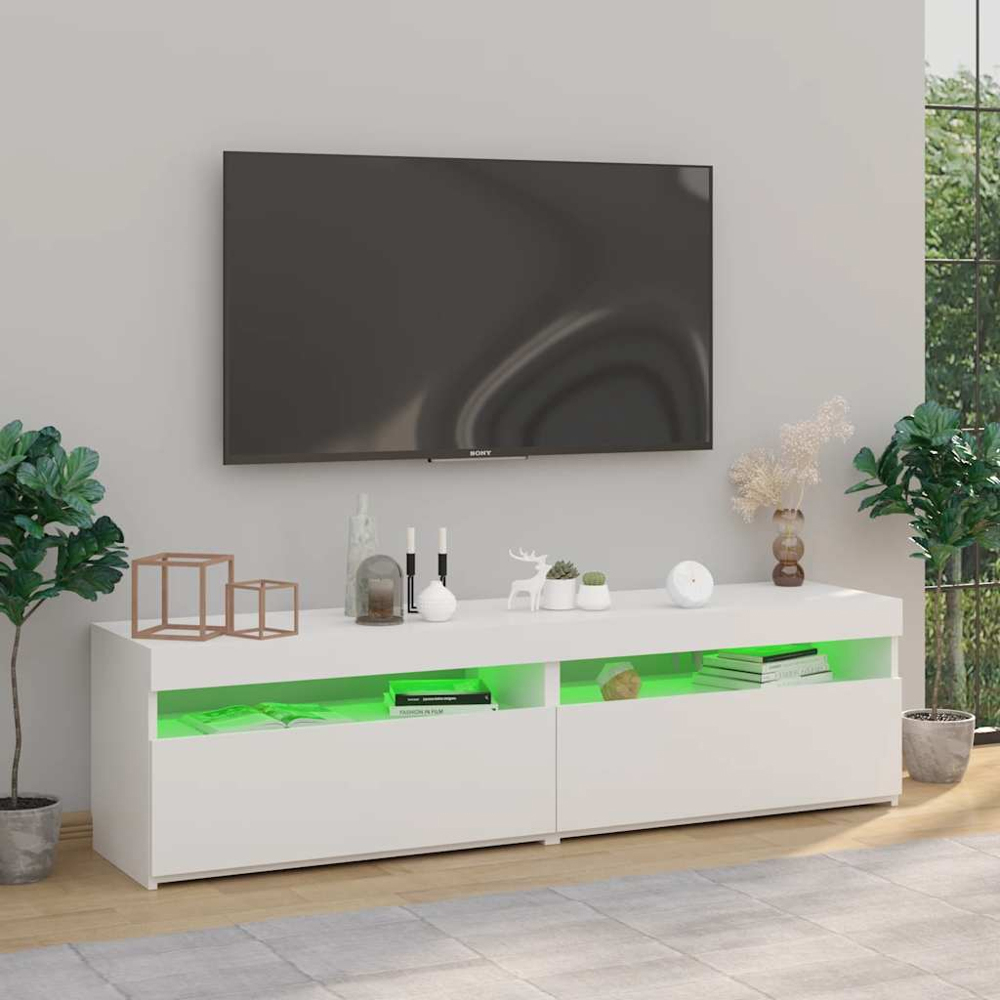 vidaXL Single Door Single Shelf White TV Cabinet with LED Lights Set of 2 Image 3