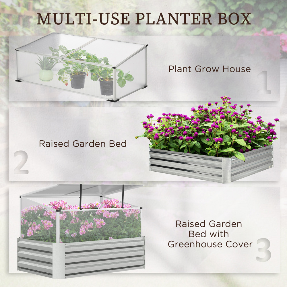 Outsunny Grey and White Raised Bed Garden Box Planter with Greenhouse Image 4