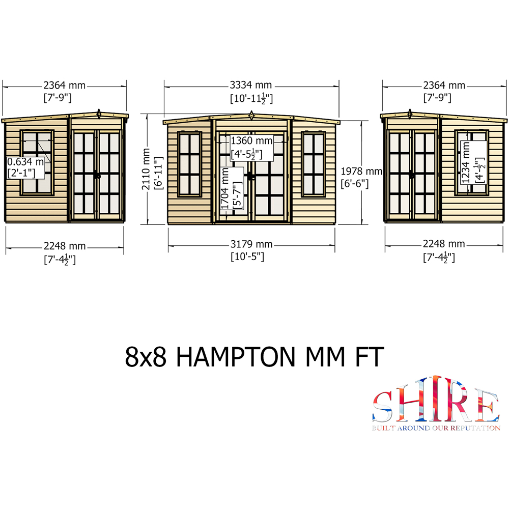 Shire Hampton 8 x 8ft Double Door Traditional Summerhouse Image 9