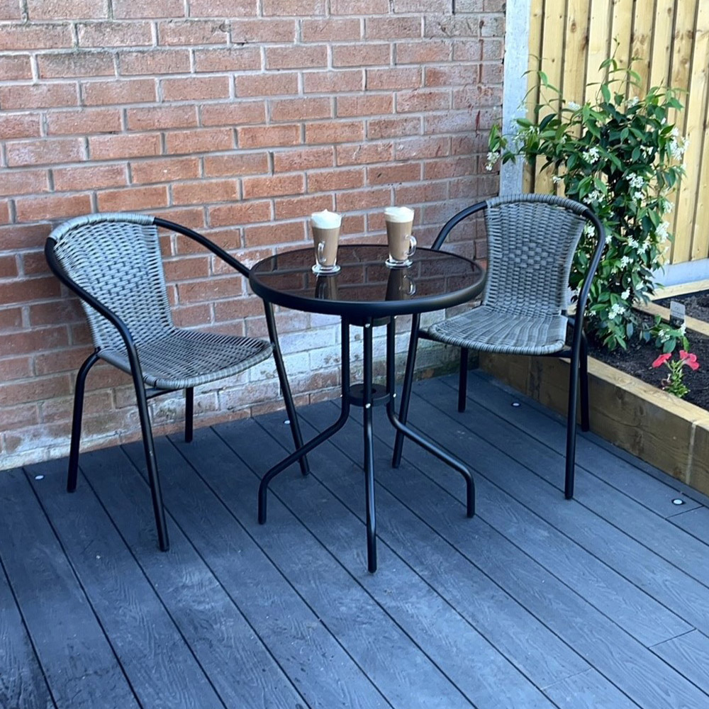 Outdoor Living The Bolero 2 Seater Modern Rattan Bistro Set Grey Image 3