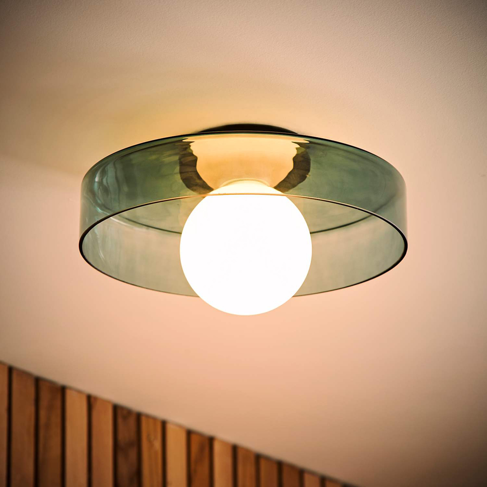 ValueLights Newbury Jade Green Glass Shade Flush Ceiling Light with Bulb Image 6