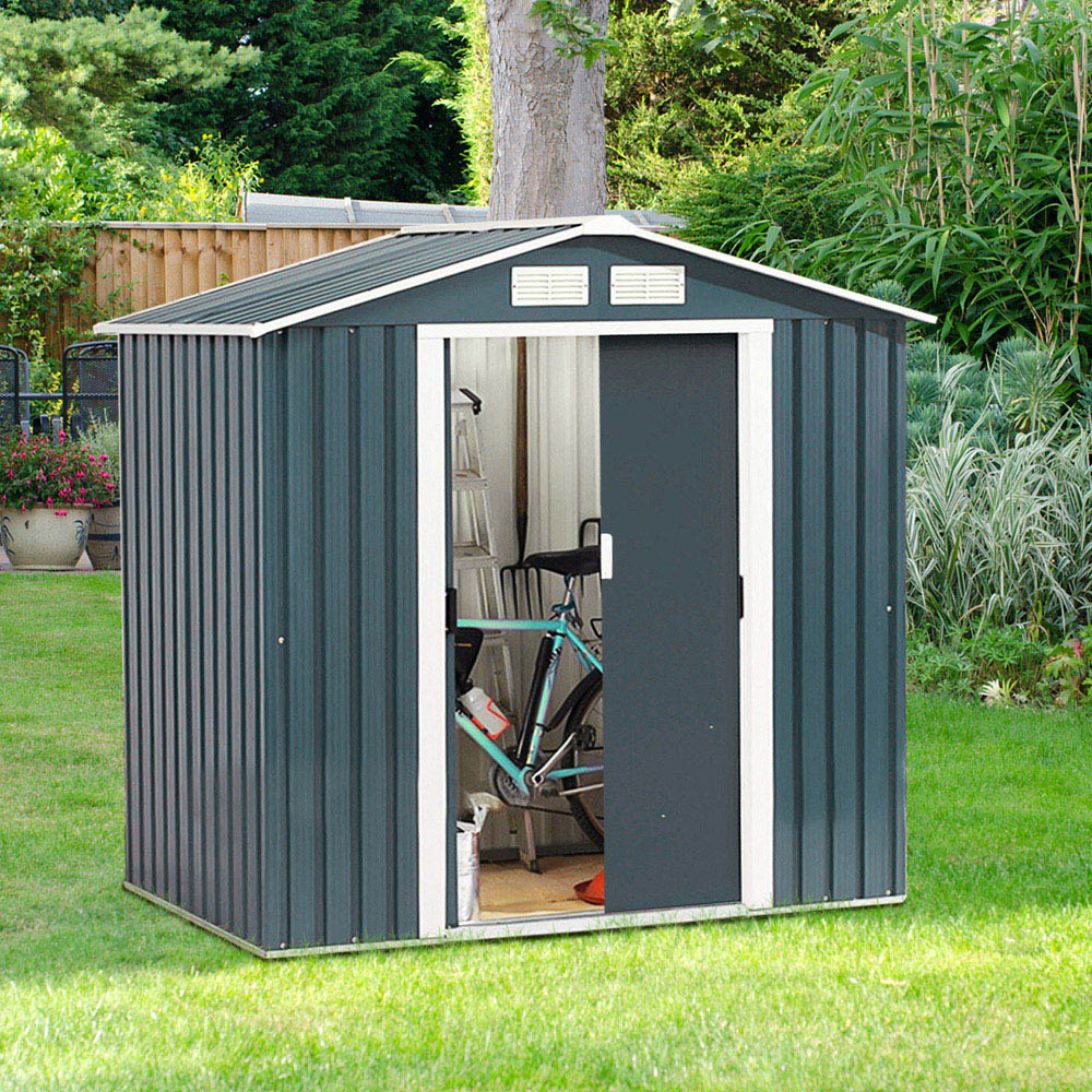 Costway 7 x 4ft Galvanized Metal Garden Shed with Foundation Image 3