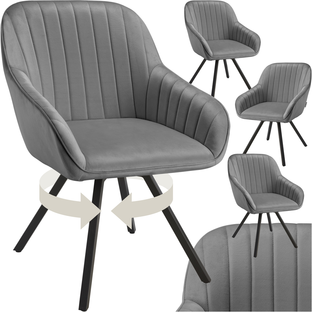 tectake Set of 4 Grey Velvet Fabric Lounge Armchair Image 2