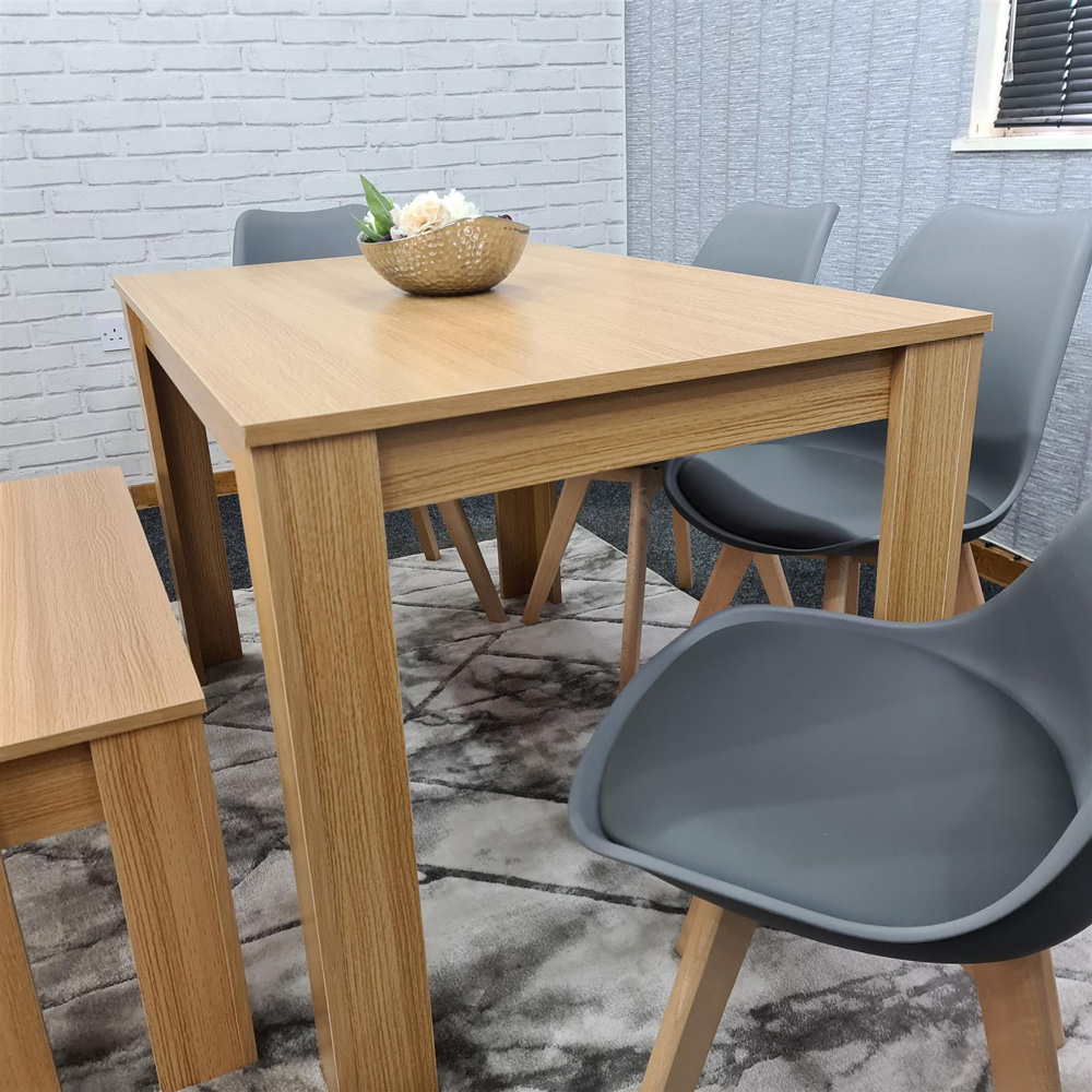 Portland 6 Seater Square Leather Dining Table Set Oak Effect and Black Image 2