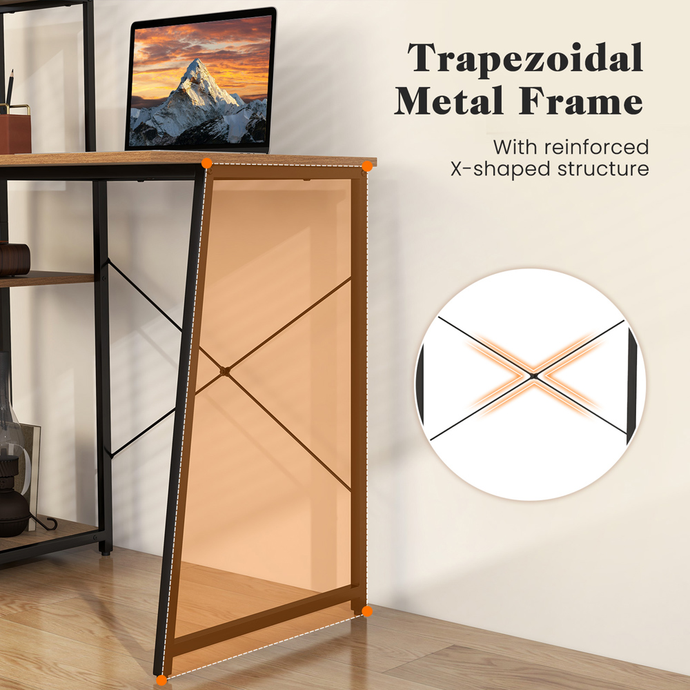 Costway Computer Desk with Bookshelf and Host Stand Natural Image 7