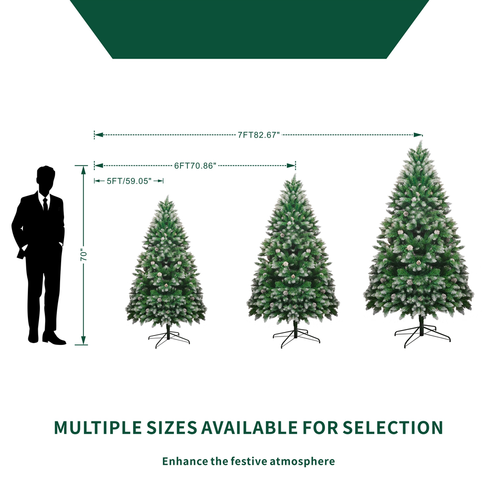 Abrihome Snow Flocked Artificial Christmas Tree with Pine Cones 7ft Image 8