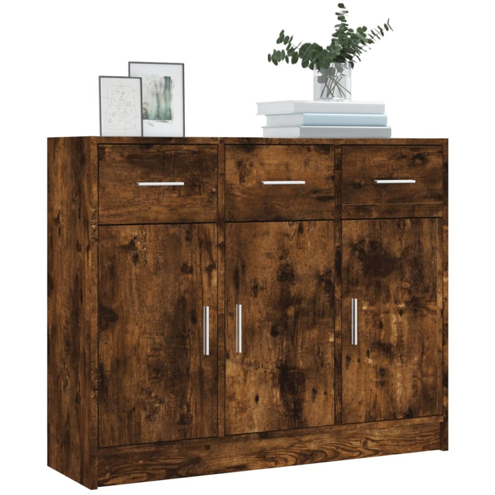 vidaXL 3 Door 3 Drawer Smoked Oak Sideboard Image 3