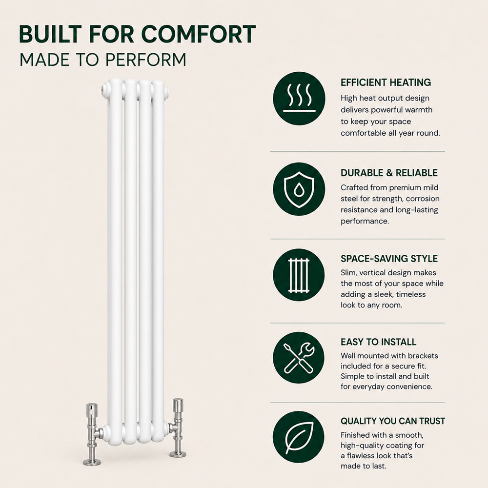 Go Bathrooms Uxbridge White Vertical Traditional Colosseum Radiator 1800 x 200mm Image 5