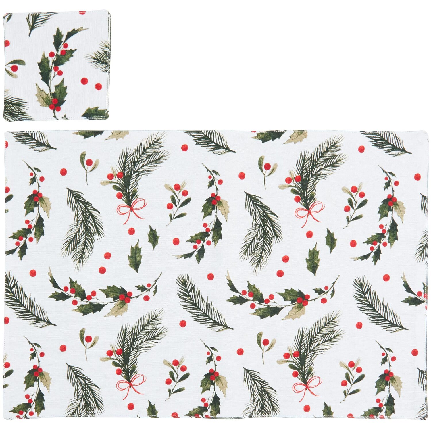 Set of 2 Holly Placemats and Coasters - Green Image 4