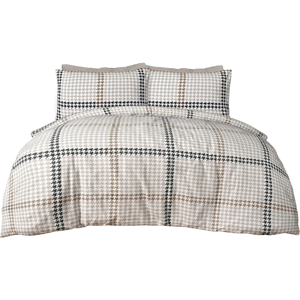 Smart Living Super King Size Natural Houndstooth Check Duvet Set Image 2