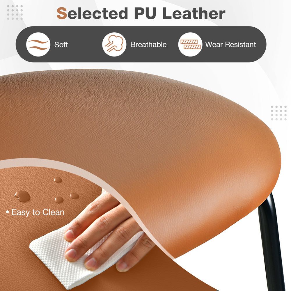 Costway Brown PU Leather Bar Stool Set of 2 Image 7