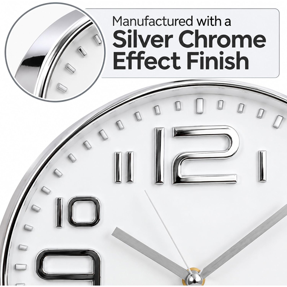 Marco Paul Chrome Finish Round Wall Clock 25cm Image 6
