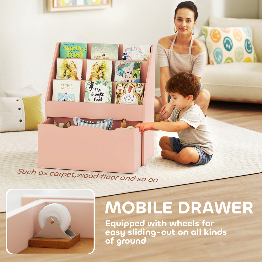 AIYAPLAY 3 Shelf Single Drawer Pink Kids Bookcase Image 6