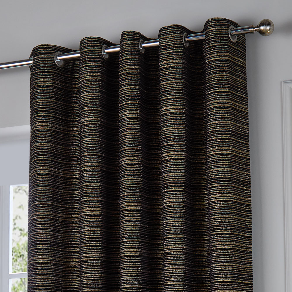 Paoletti Jupiter Black and Gold Fully Lined Chenille Jacquard Eyelet Curtains 117 x 137cm Image 2