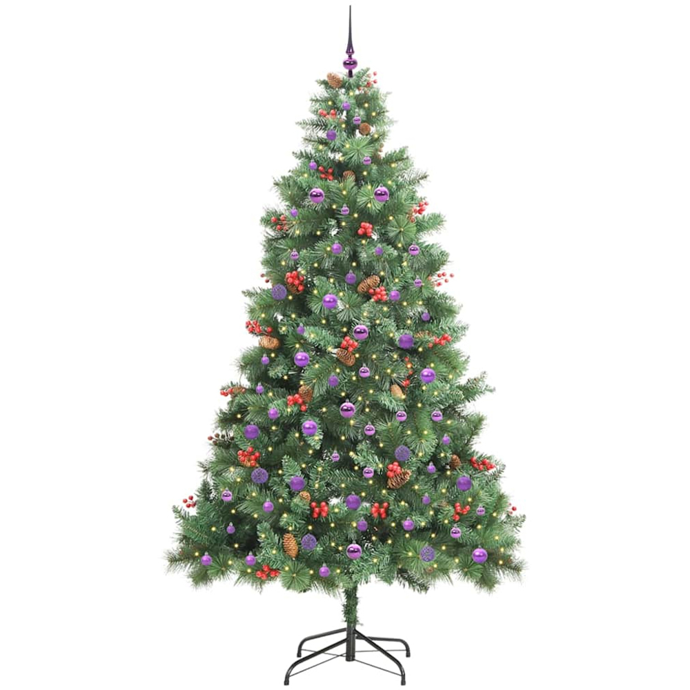 vidaXL 300 LED Pre-Lit Lilac Baubles Green Artificial Christmas Tree 8ft Image 1