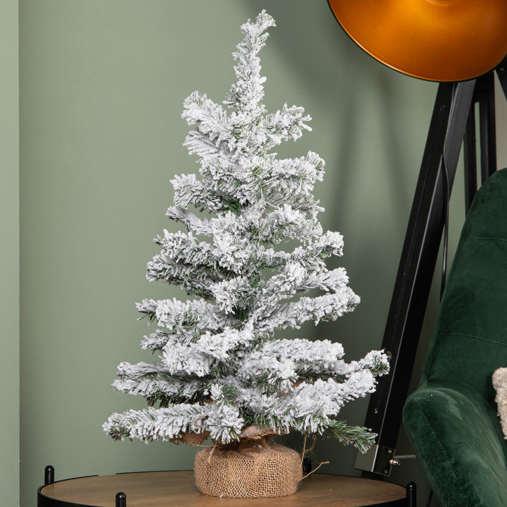 Samuel Alexander Mini Imperial Snow Flocked Christmas Tree in Burlap Base 60cm Image 2