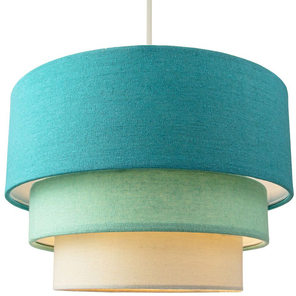 Happy Homewares 3 Tier Teal Duck Egg and Cream Linen Round Pendant Shade Image 2