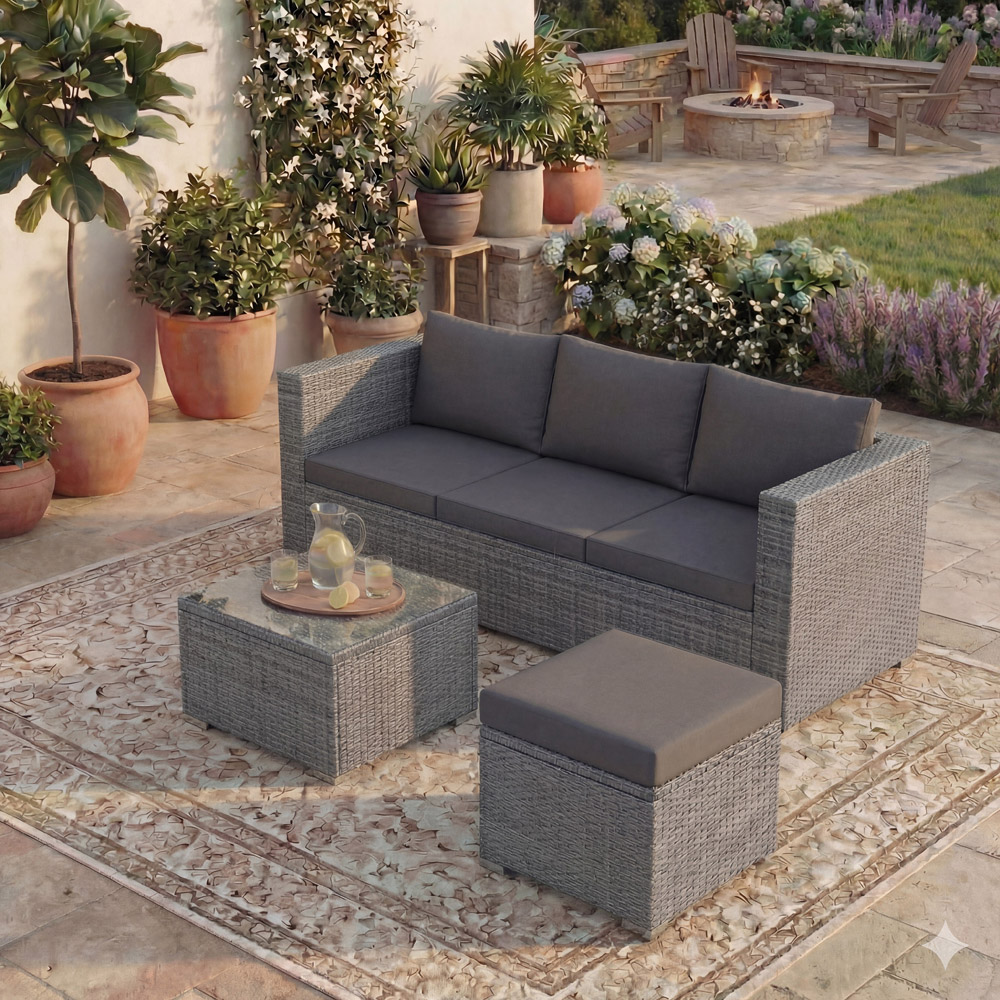GARDEN VIDA Hampton 4 Seater Grey PE Rattan Garden Corner Lounge Set with Cover Image 3