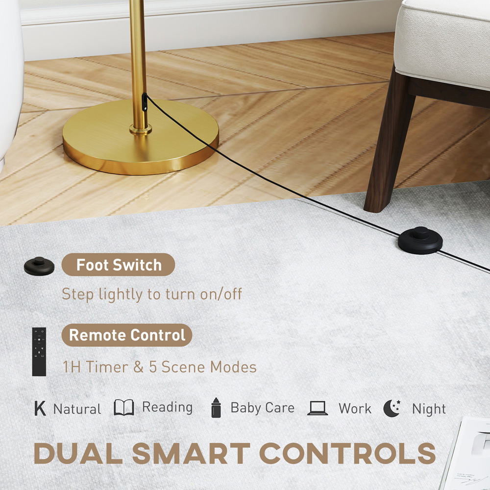 HOMCOM Adjustable Linen Shade Floor Lamp with Remote Image 7
