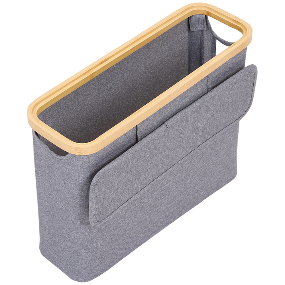 Living and Home Grey and Natural Bamboo Toilet Roll Storage Basket with Lid Image 3