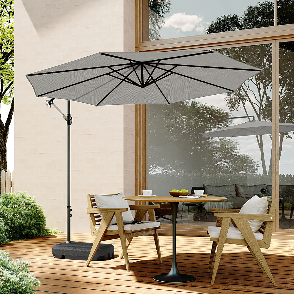 Living and Home Light Grey Cantilever Parasol 3m with 60L Fillable Base Image 6