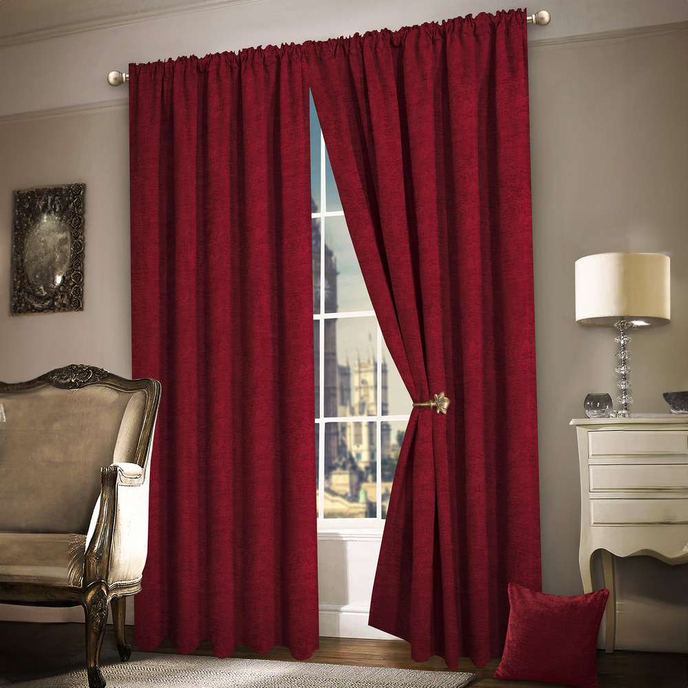 Intimates Plain Chenille Wine Tape Top Curtains 168 x 183cm Image 1