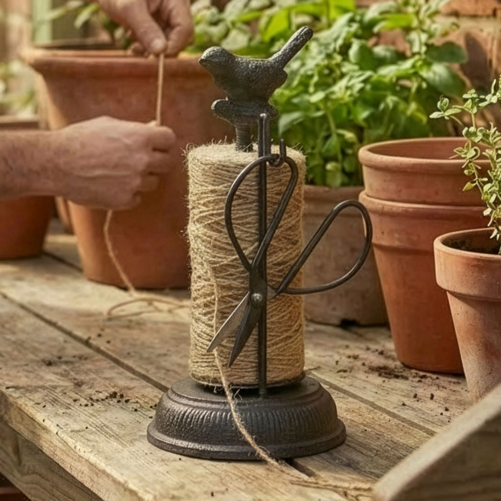 Dibor Vintage Cast Iron Perched Bird Garden String Twine Dispenser with Scissors Image 4