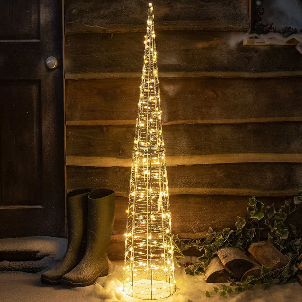 The Christmas Centre 200 Warm White LED Pre-Lit Silver Light-Up Cone 4ft Image 1