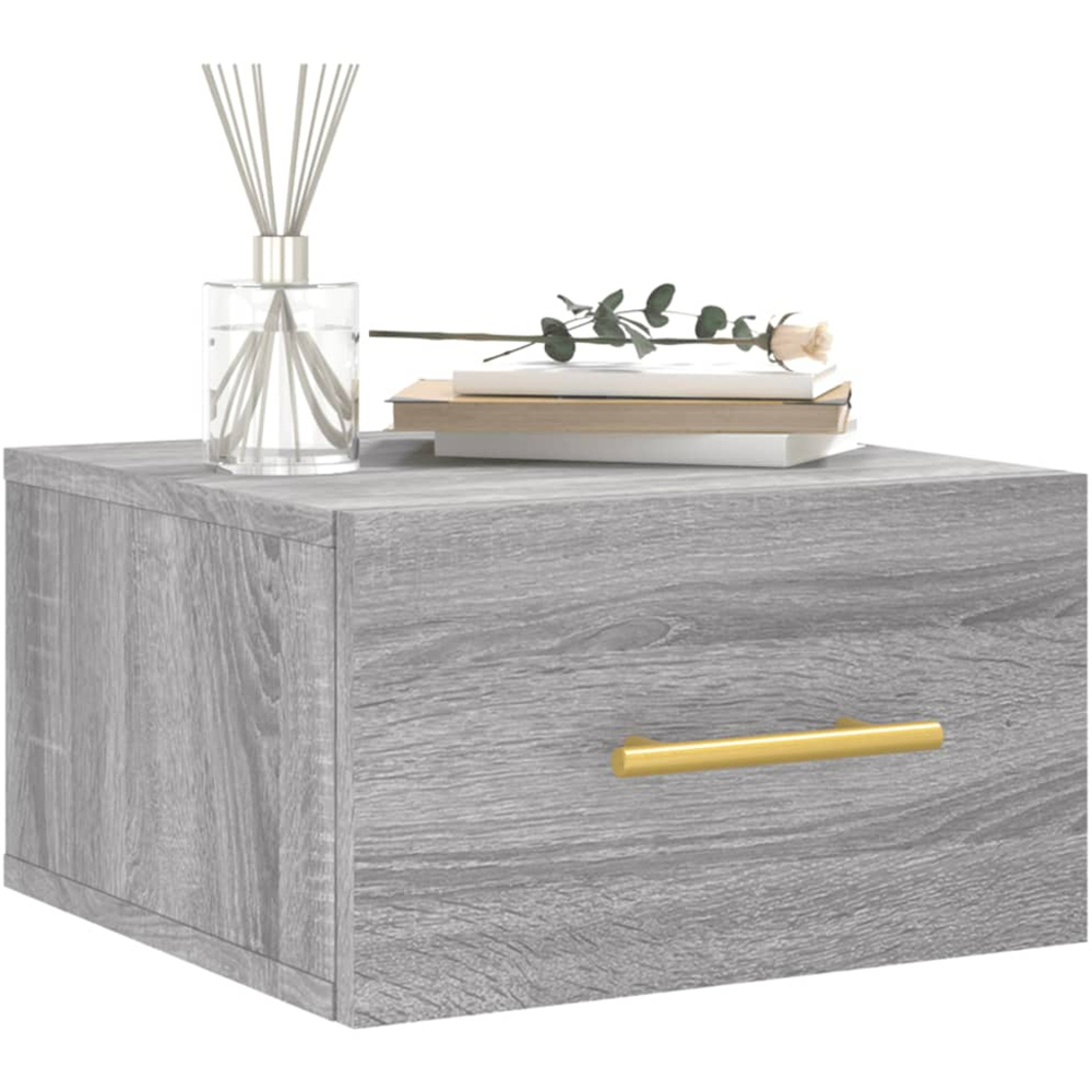 vidaXL Single Drawer Grey Sonoma Oak Wall Mounted Bedside Table Image 3