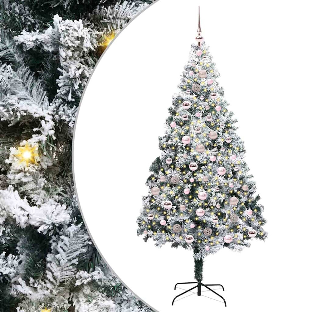 vidaXL Pre-Lit Pink Baubles White Artificial Christmas Tree 7ft Image 2