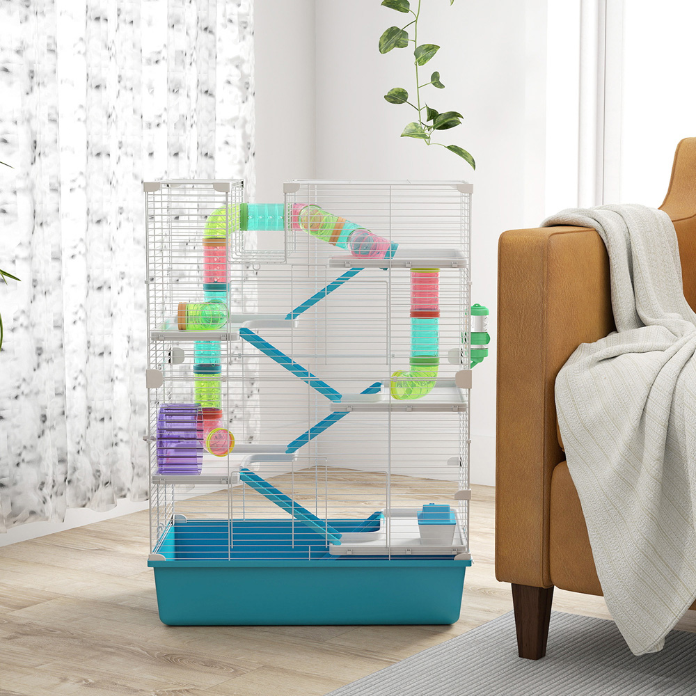 PawHut Light Blue 6 Tier Hamster Cage with Twin Tower and Accessories Image 5