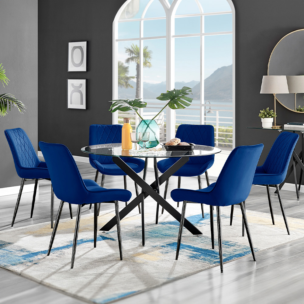 Furniturebox Arona Cesano 6 Seater Round Dining Set Navy and Black Image 1