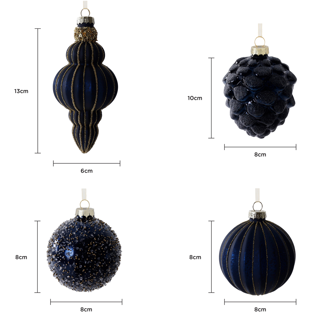 Charles Bentley 4 Mixed Design Blue Glass Christmas Baubles 12 Pack Image 7