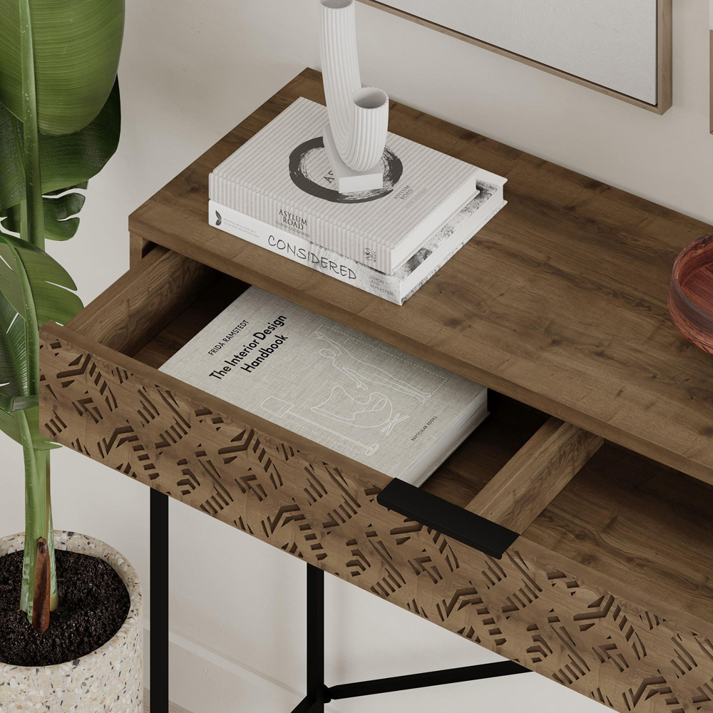 Decortie Heaton Single Drawer Dark Oak Effect Console Table Image 5
