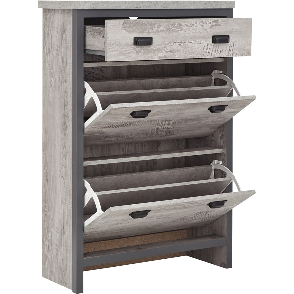 GFW Boston Grey 2 Tier Single Drawer Shoe Cabinet Image 3