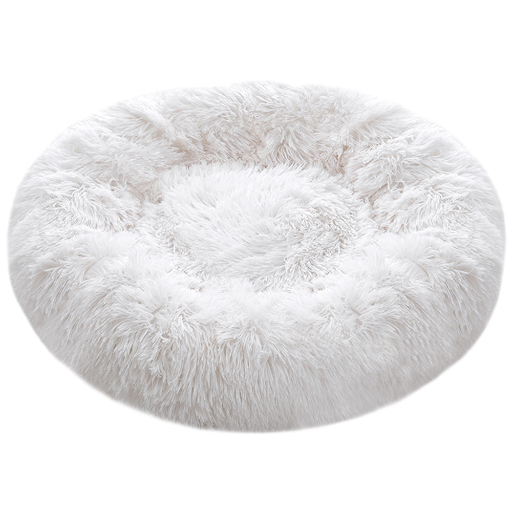 H&O Direct White Plush Donut Shaped Pet Bed Image 1