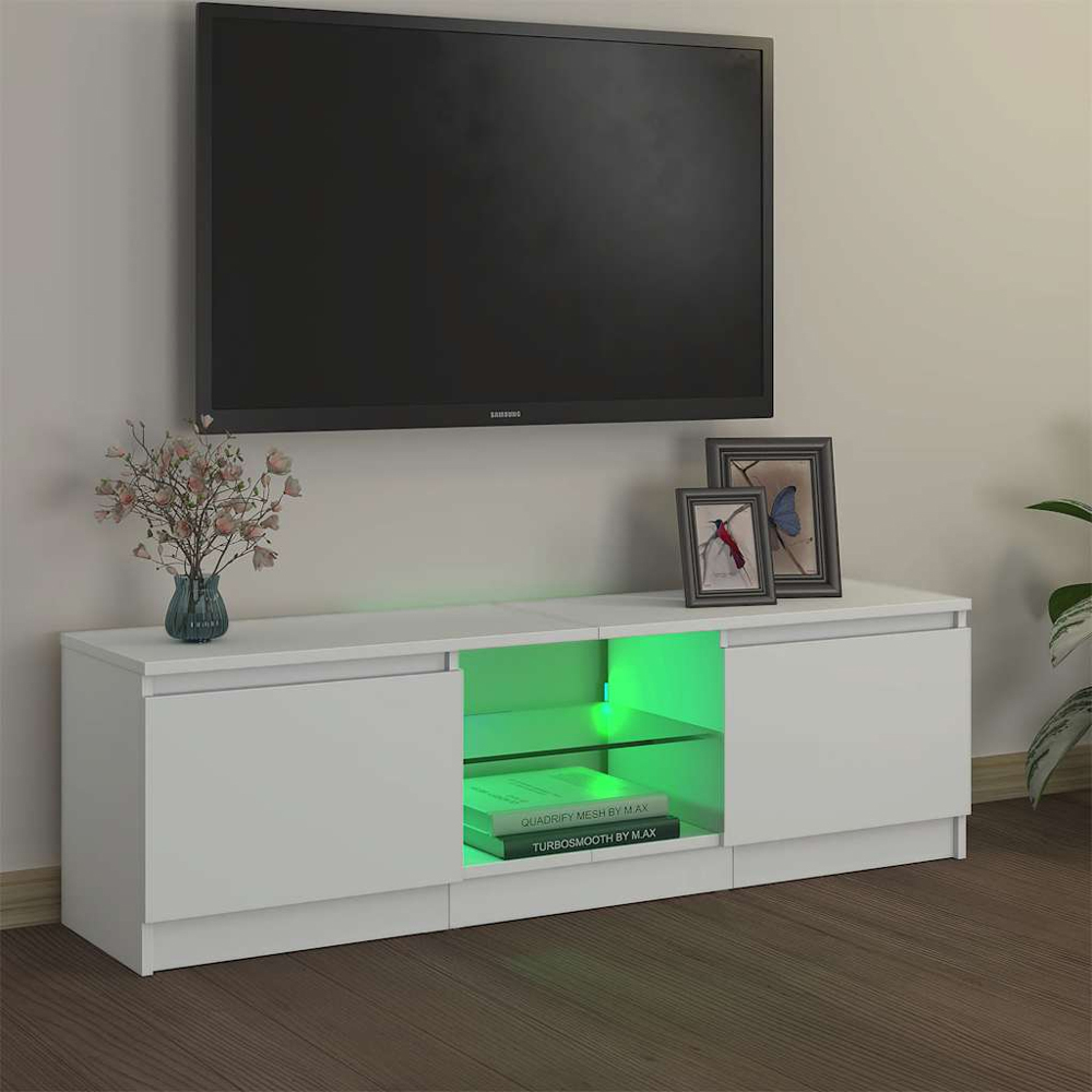 vidaXL 2 Door 2 Shelf White TV Cabinet with LED Lights Image 8