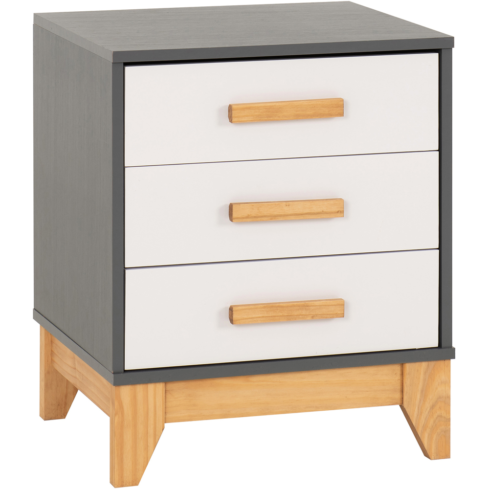 Seconique Cleveland 3 Drawer White and Grey Metal Effect Bedside Table Image 2