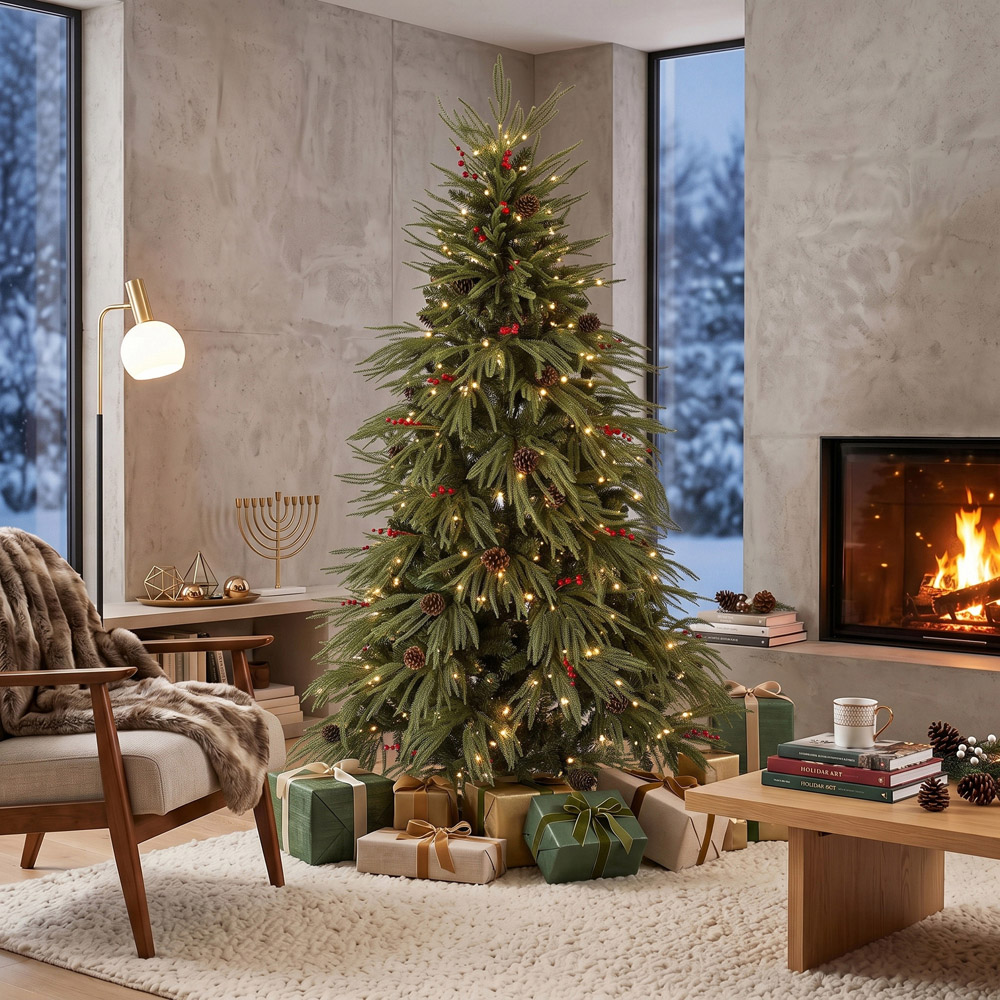 HOMCOM Green Predecorated Hinged Artificial Christmas Tree with 2843 Branch Tips 6ft Image 7