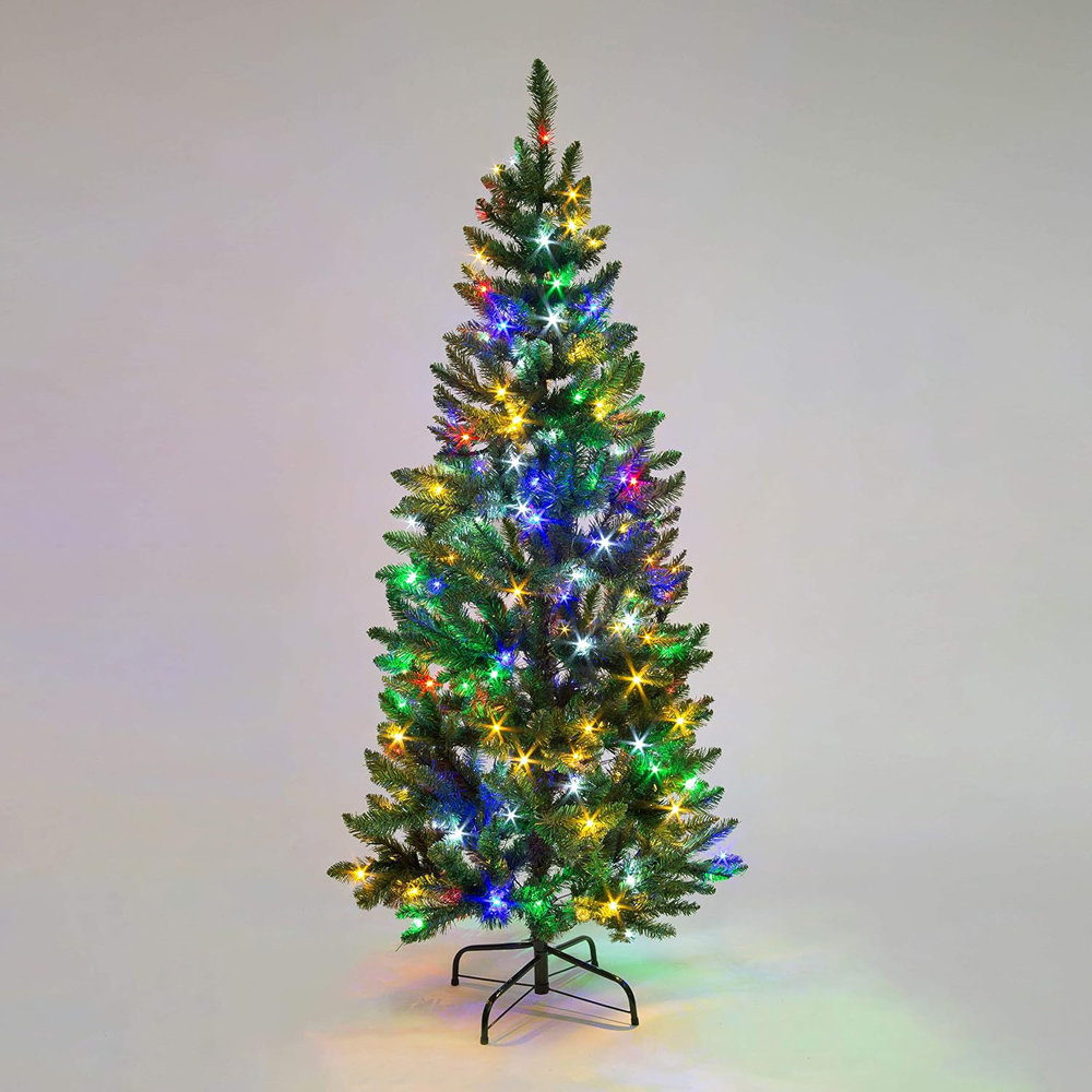 Shatchi Multicolour LED Pre-Lit Artificial Slim Christmas Tree 5ft Image 2