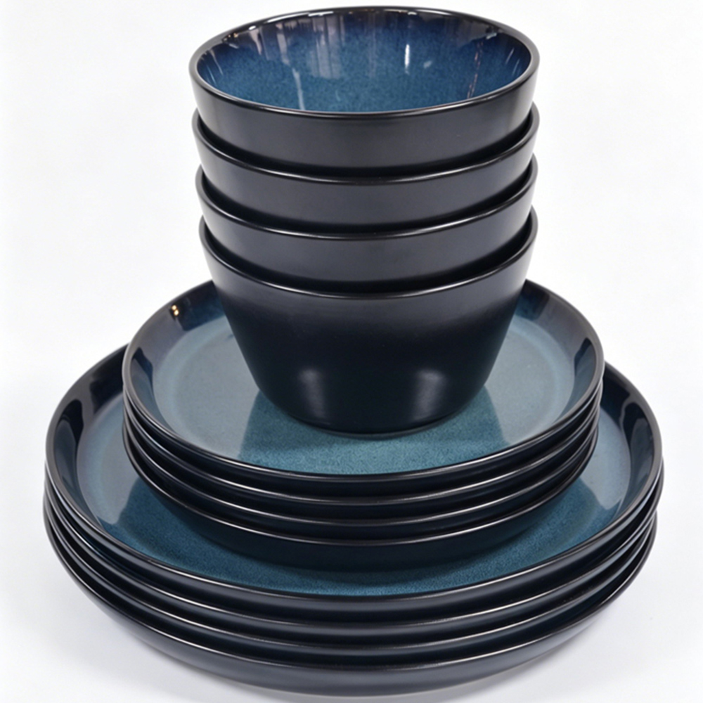 Waterside Blue Reactive Glaze Lipped 12 Piece Dinner Set Image 3